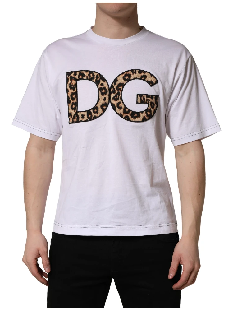 White Leopard Print DG Logo MenCotton T-shirt alternative