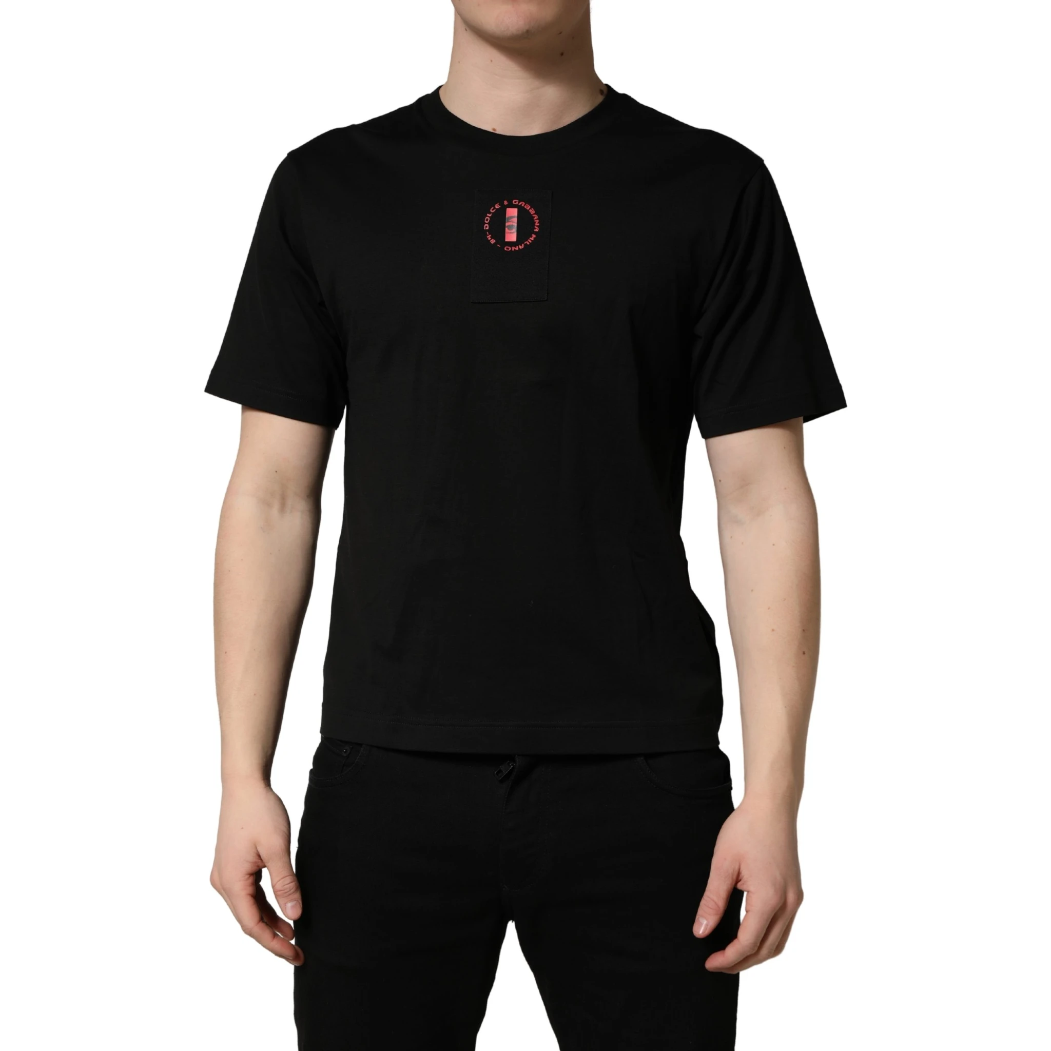 Black Cotton Jersey Logo Patch Crew Neck T-shirt