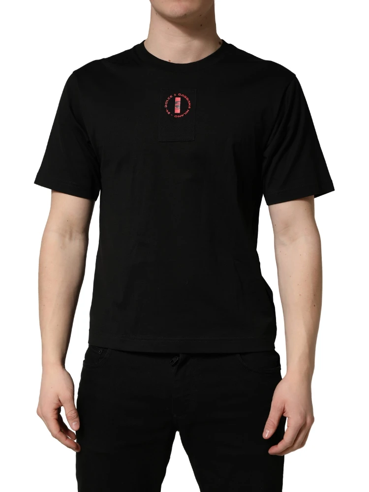Black Cotton Jersey Logo Patch Crew Neck T-shirt alternative
