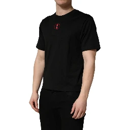 Black Cotton Jersey Logo Patch Crew Neck T-shirt