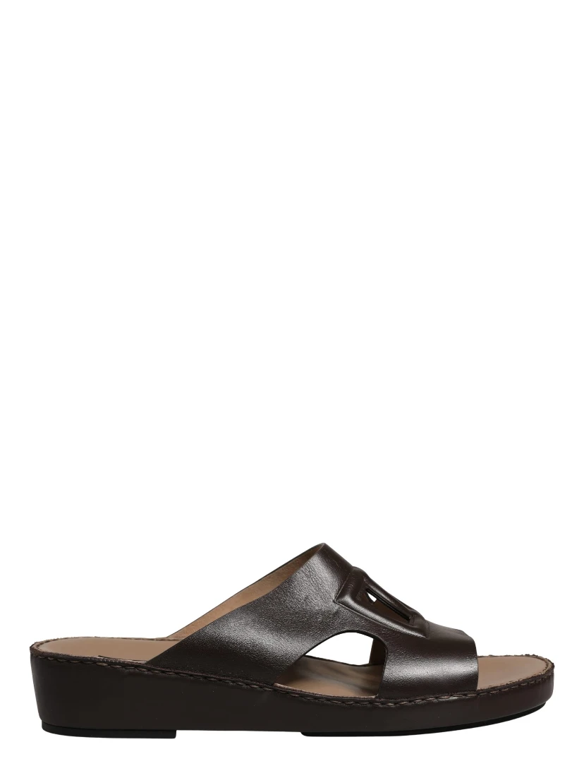 Brown Leather Cutout DG Logo Sandals Shoes