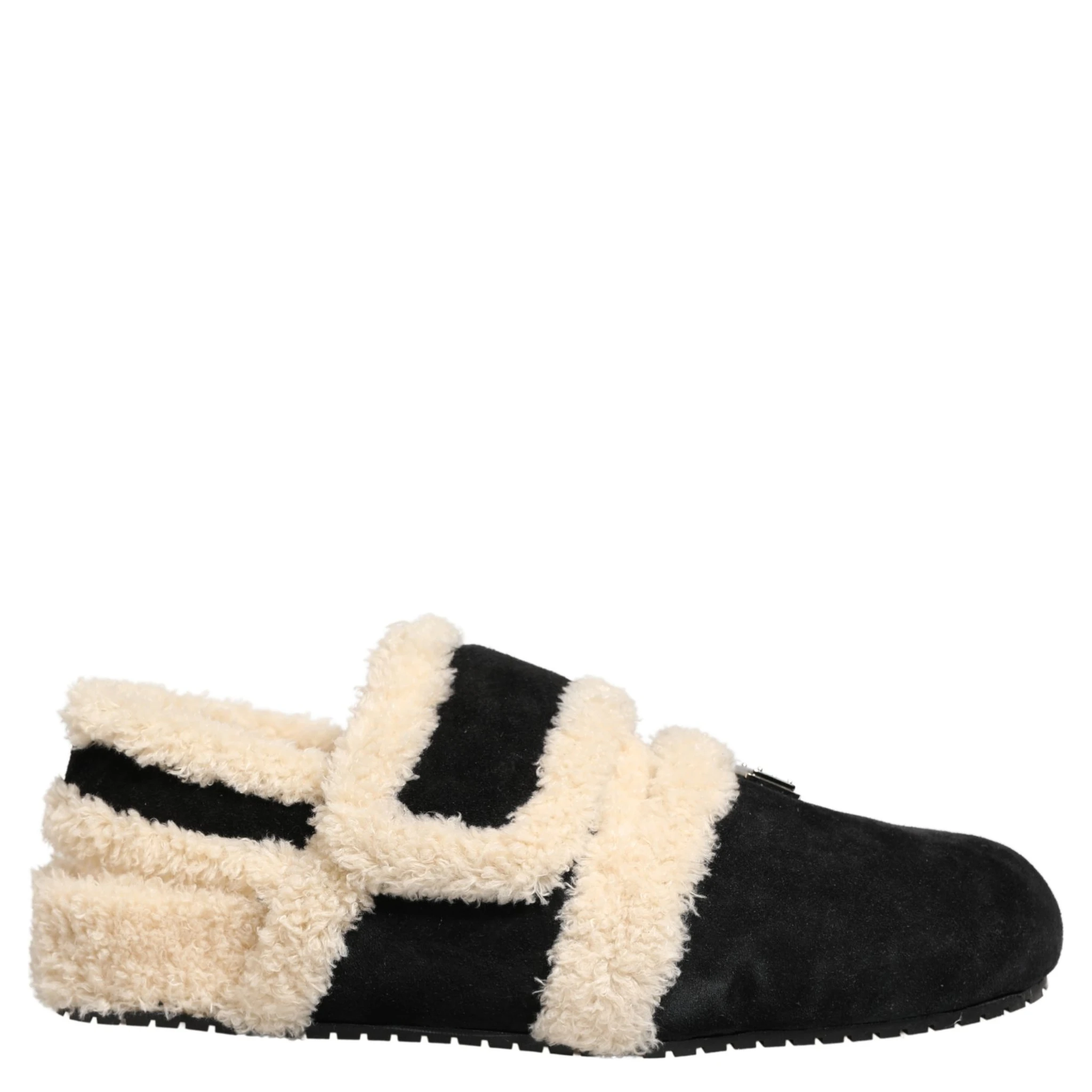 Beige Black Faux Fur Flats Men Sandals Shoes
