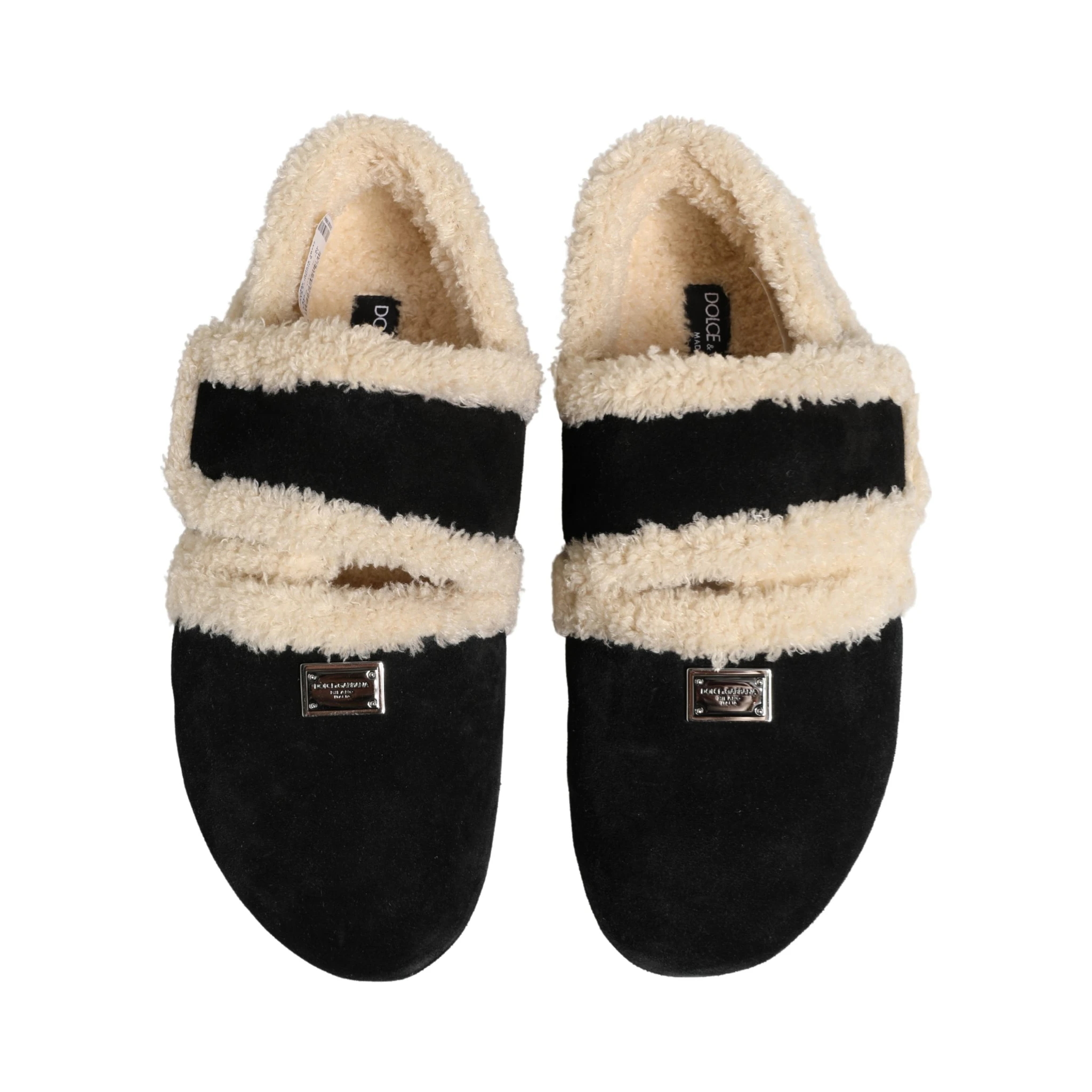 Beige Black Faux Fur Flats Men Sandals Shoes