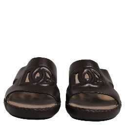 Brown Leather Cutout DG Logo Sandals Shoes