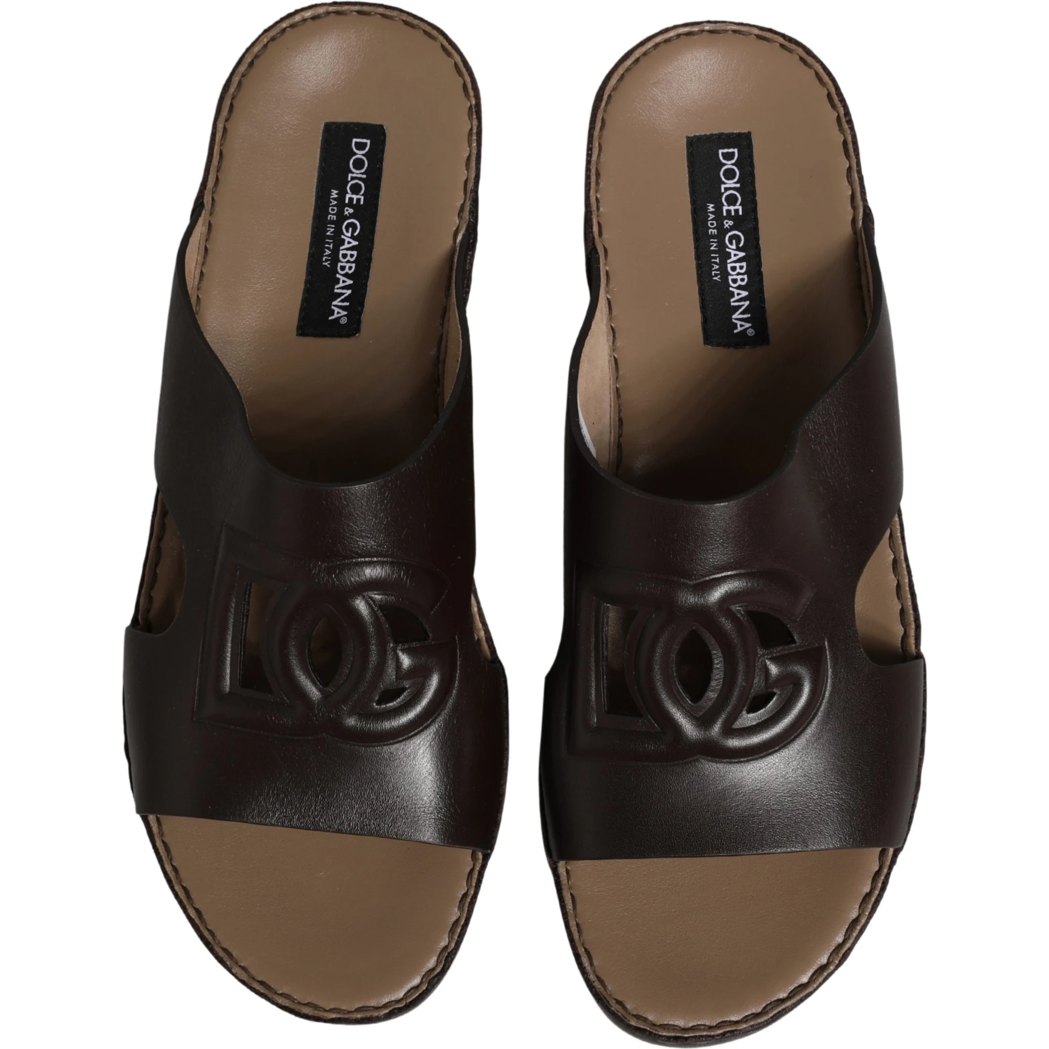 Brown Leather Cutout DG Logo Sandals Shoes