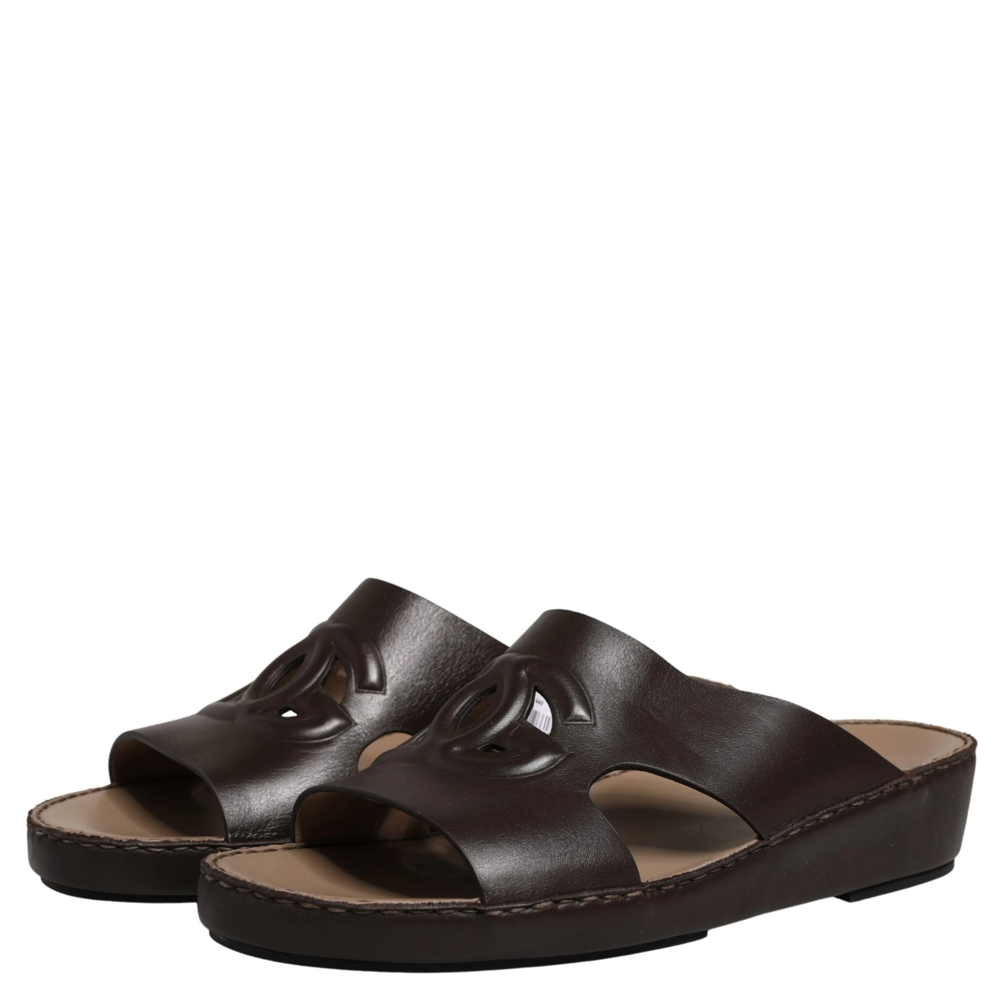 Brown Leather Cutout DG Logo Sandals Shoes