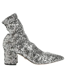 Silver Sequined Short Boots Stretch Shoes
