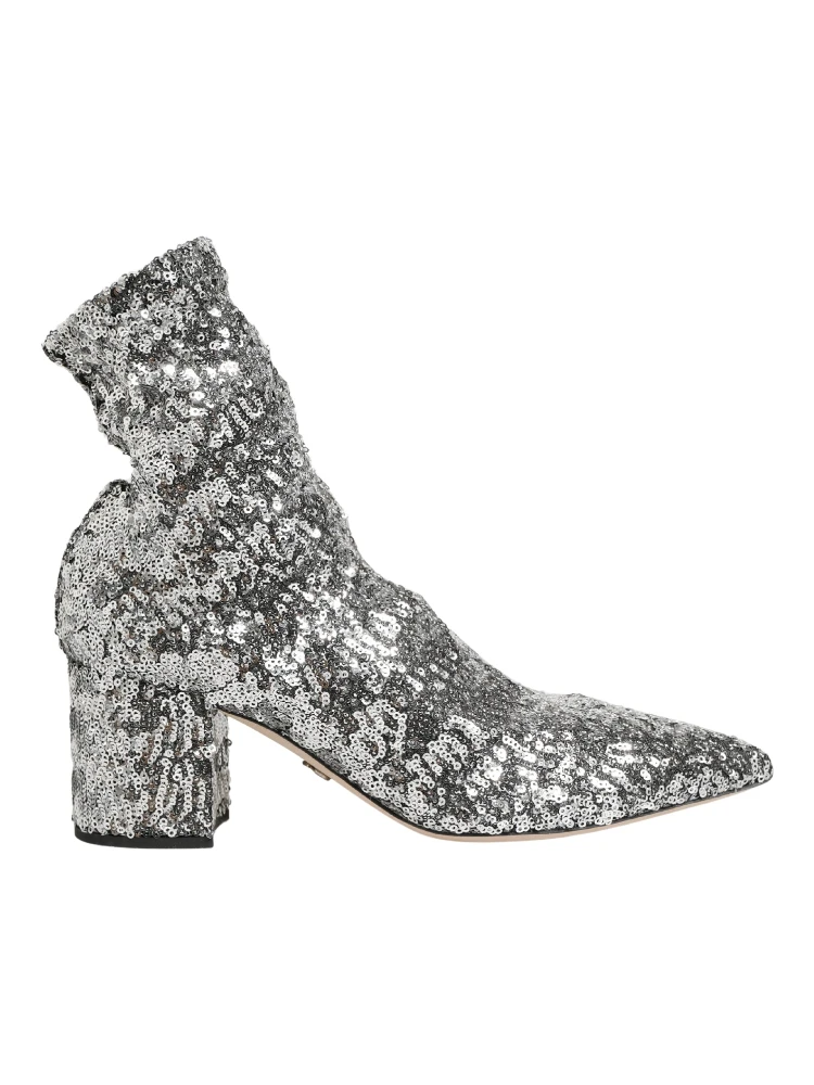 Silver Sequined Short Boots Stretch Shoes