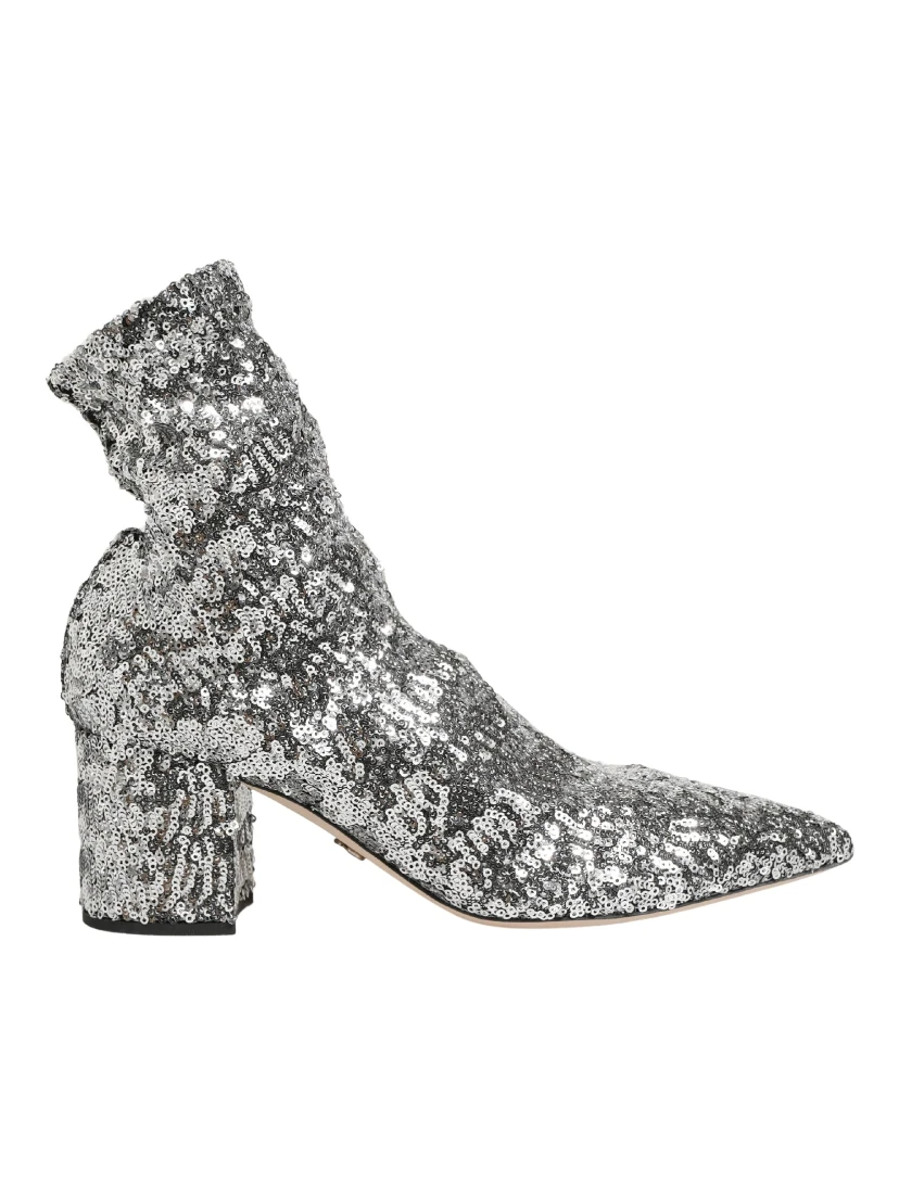 Silver Sequined Short Boots Stretch Shoes