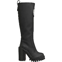 Black Rubberised Leather High Boots Shoes