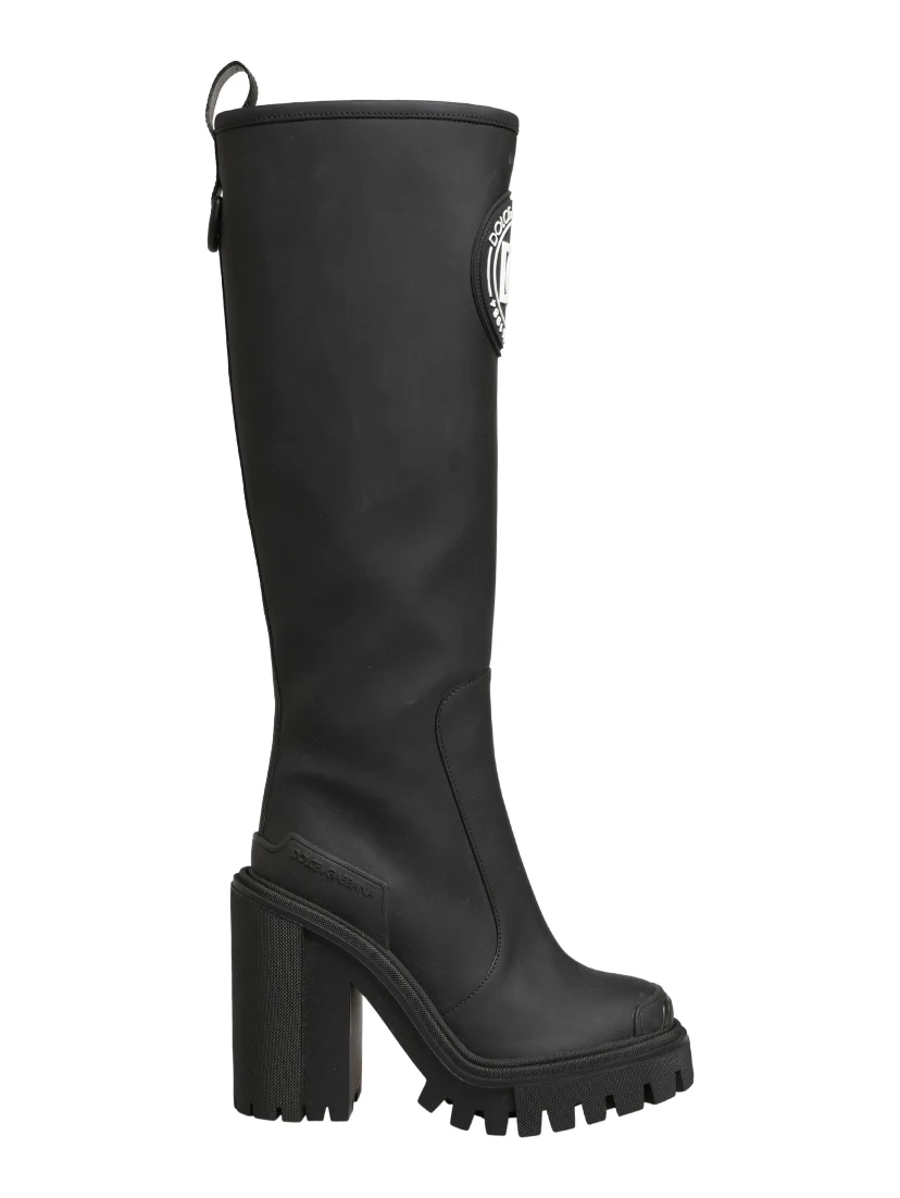 Black Rubberised Leather High Boots Shoes