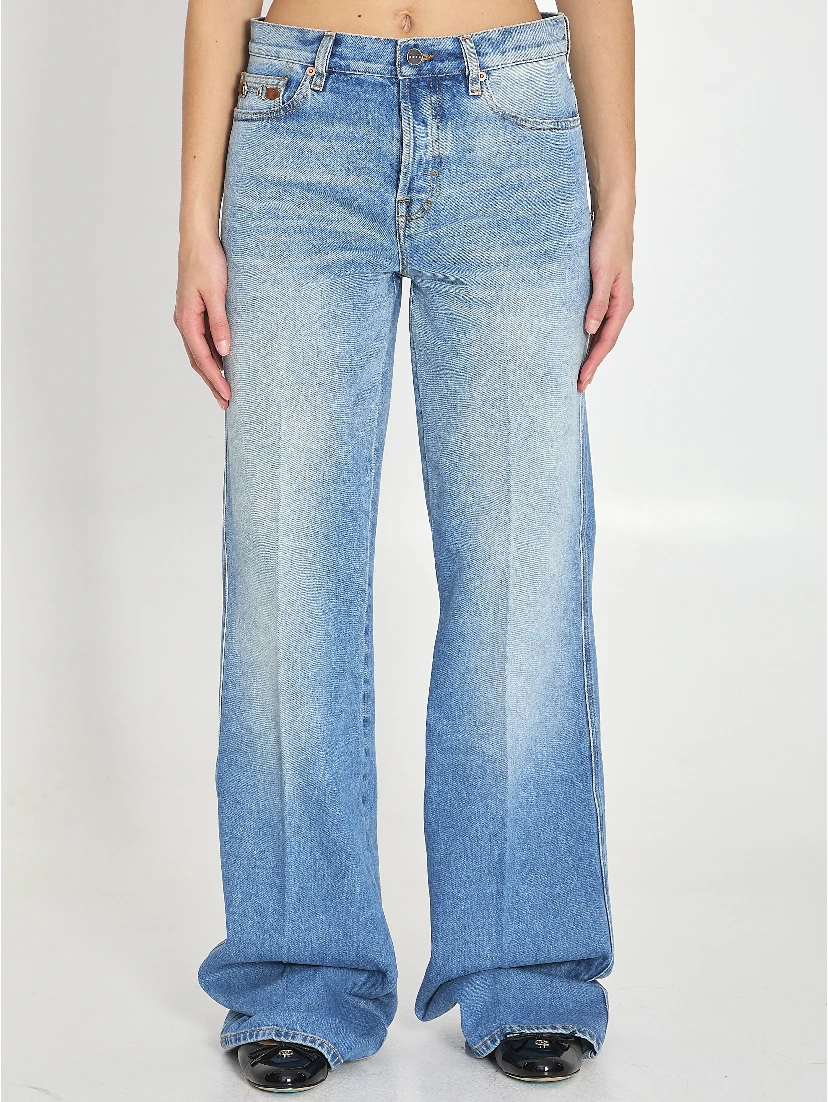 Cotton denim flare pants