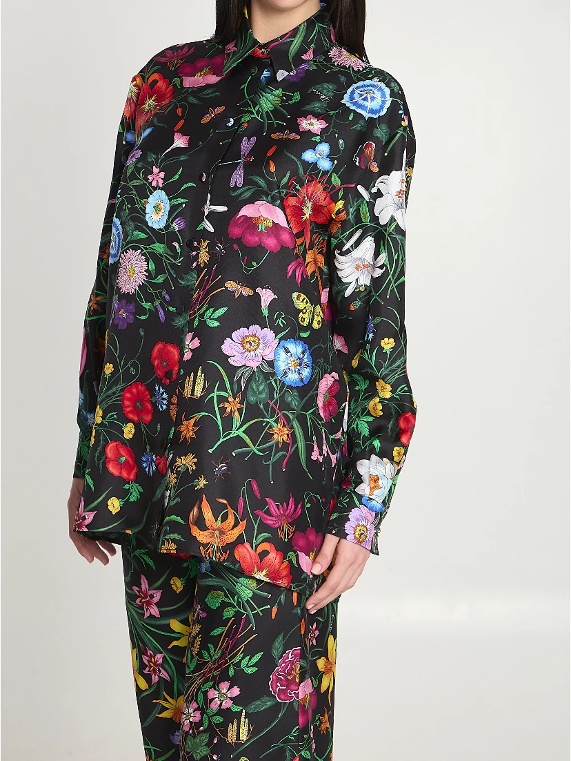 Printed silk twill shirt