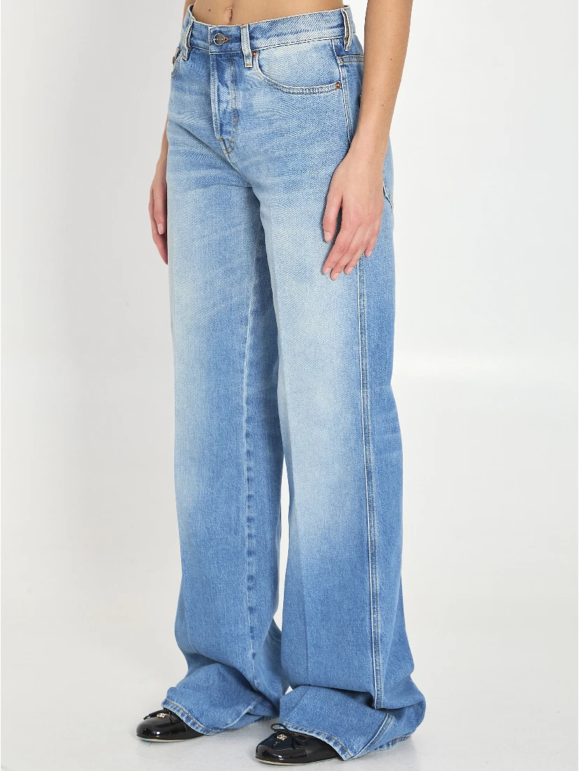 Cotton denim flare pants