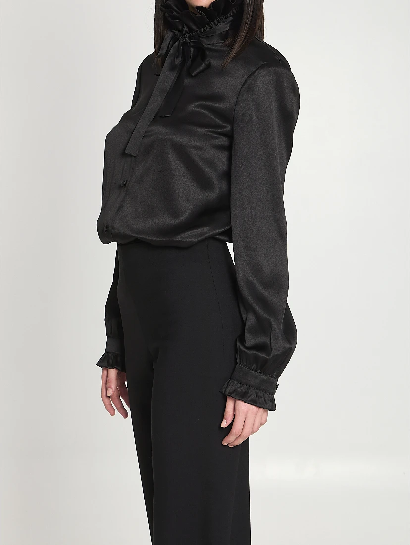 Silk satin shirt with bow