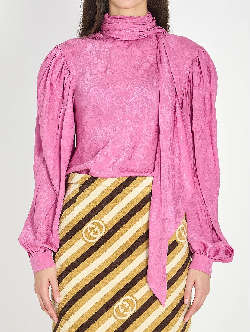 Silk twill shirt with ribbon