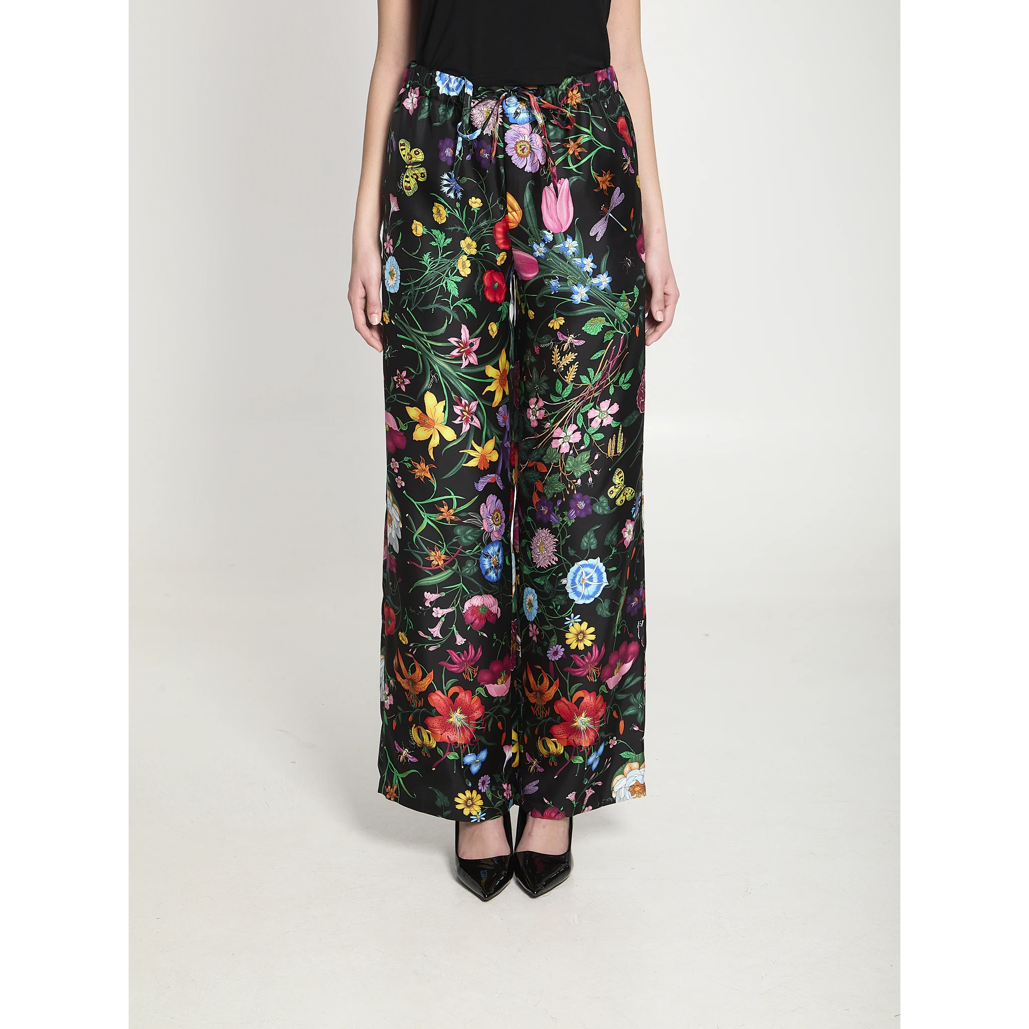 Printed silk twill trousers