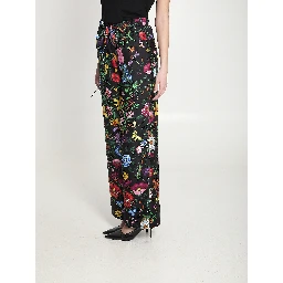 Printed silk twill trousers