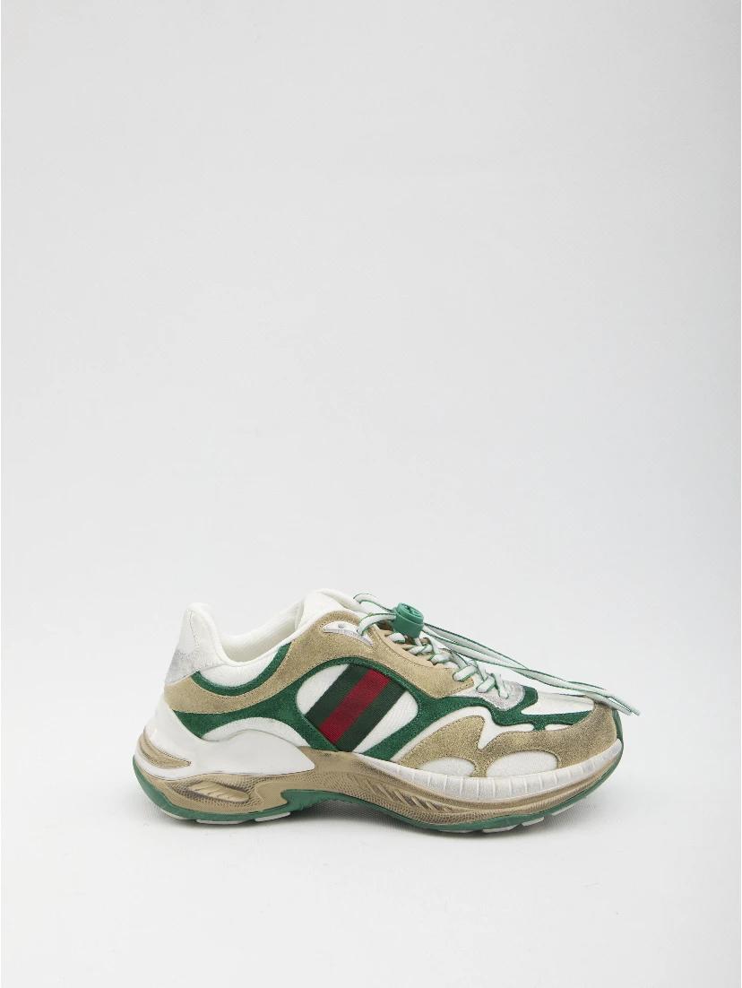 Drawstring leather sneakers