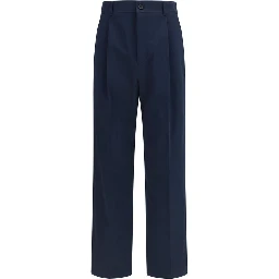 Blue Cotton Casual Pants
