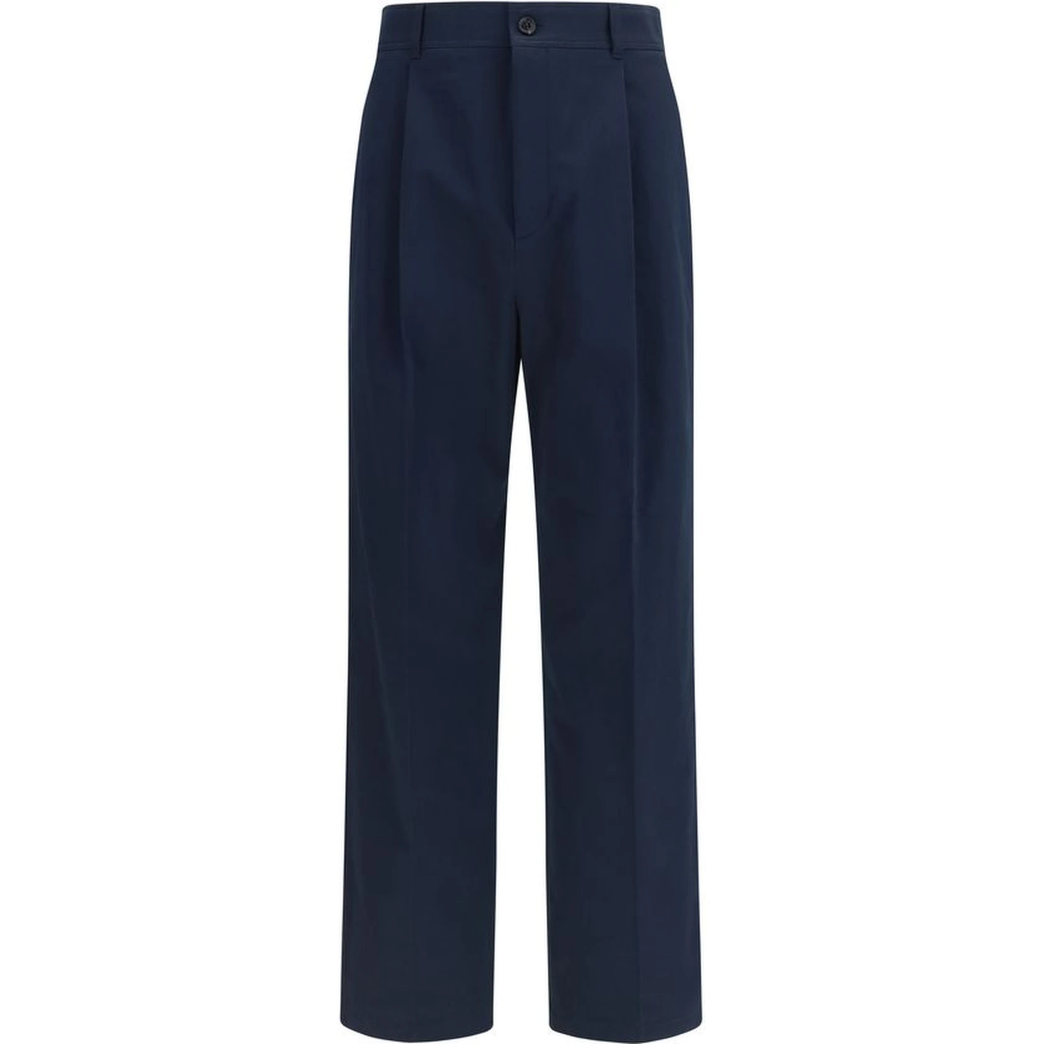 Blue Cotton Casual Pants