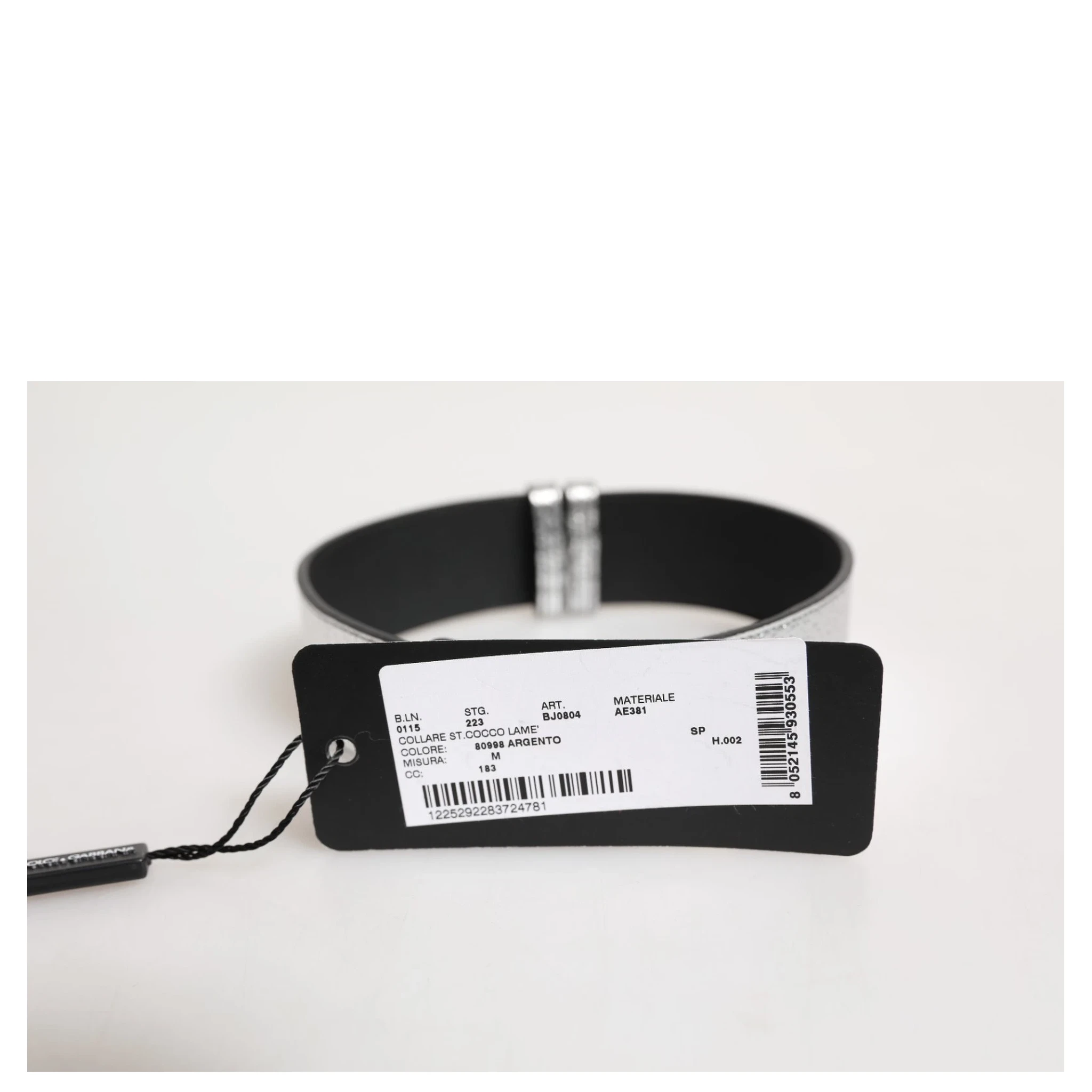 Silver Textured Leather Gold Tone Metal Neckband