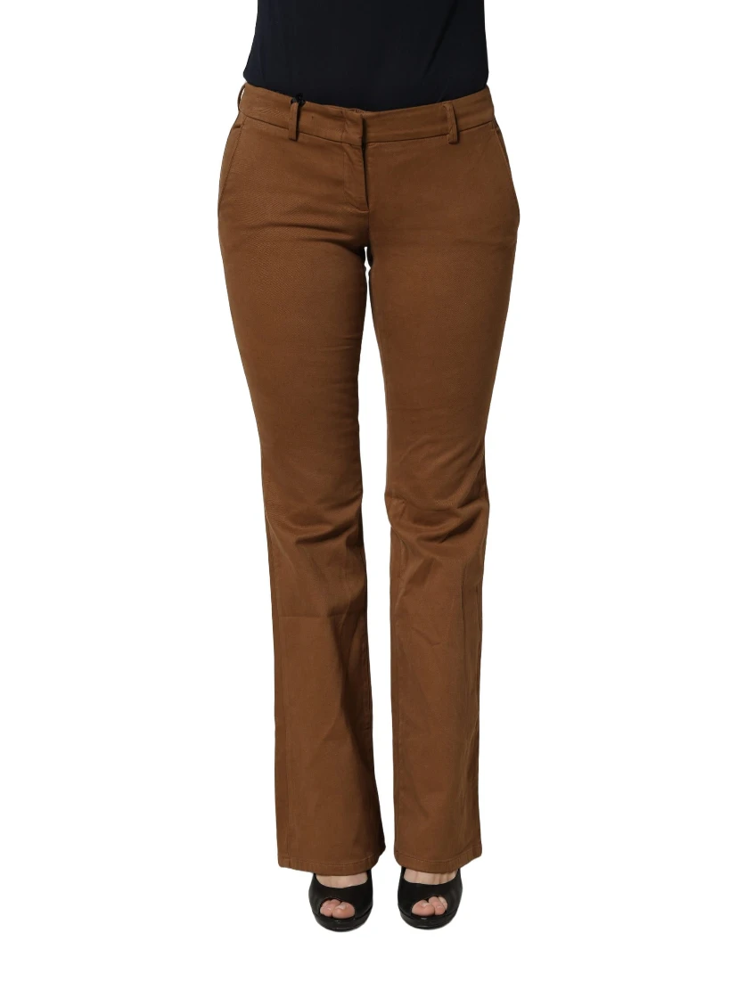 Brown Low Waist Cotton Women Bootcut Trousers Pants