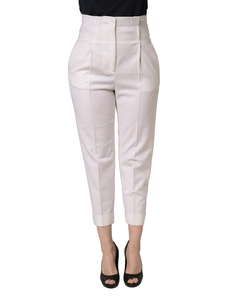 White Skinny High Waist Chino Cropped Trouser Pants