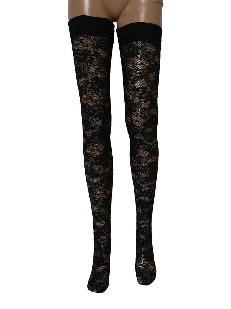 Black Floral Lace Thigh High Stockings Socks alternative