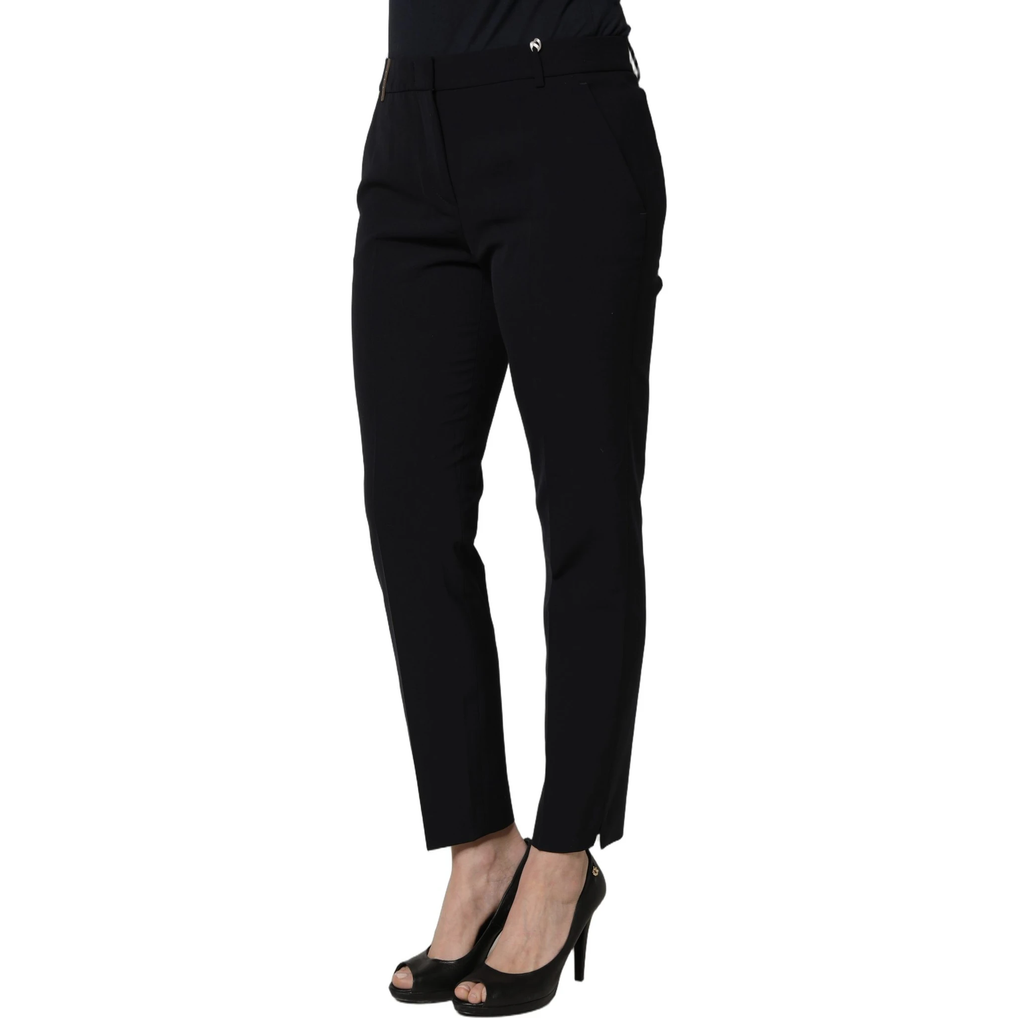 Black Skinny Mid Waist Chino Women Trouser Pants