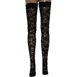 Black Floral Lace Thigh High Stockings Socks