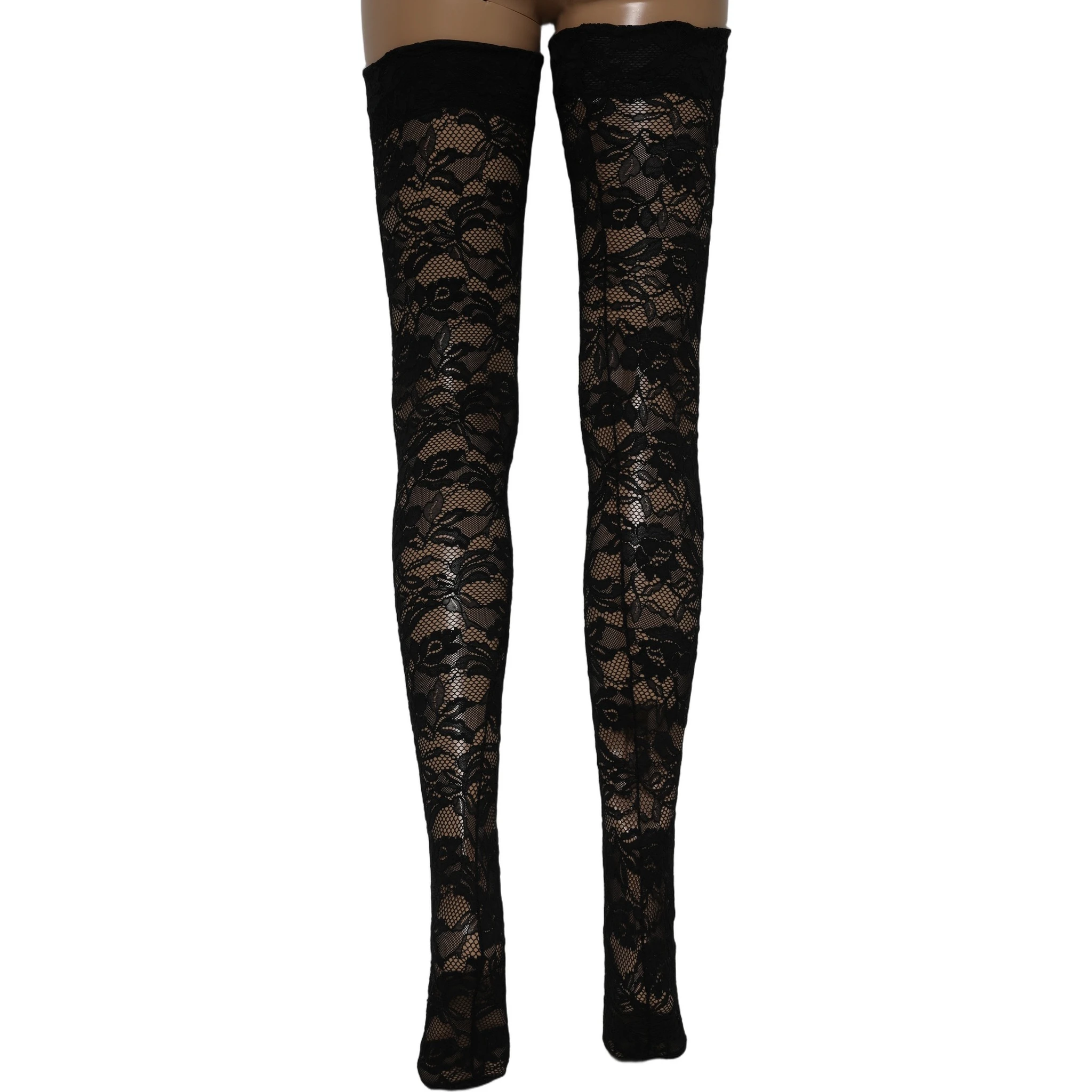 Black Floral Lace Thigh High Stockings Socks