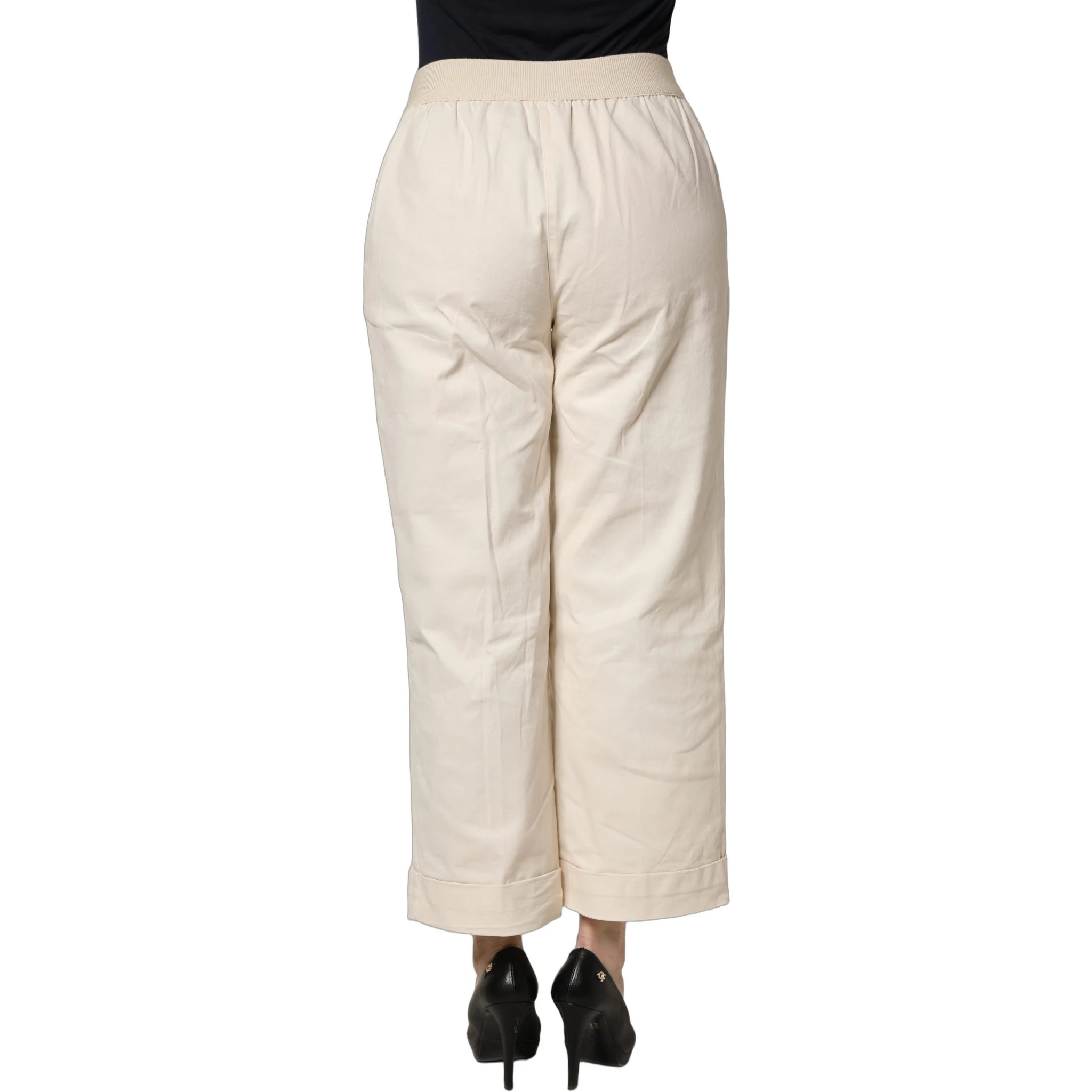 Beige High Waist Straight Capri Cropped Trouser Pants