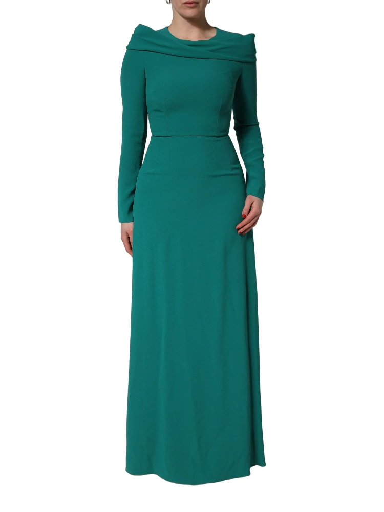 Green Round Neck Long Sleeves Gown Dress alternative