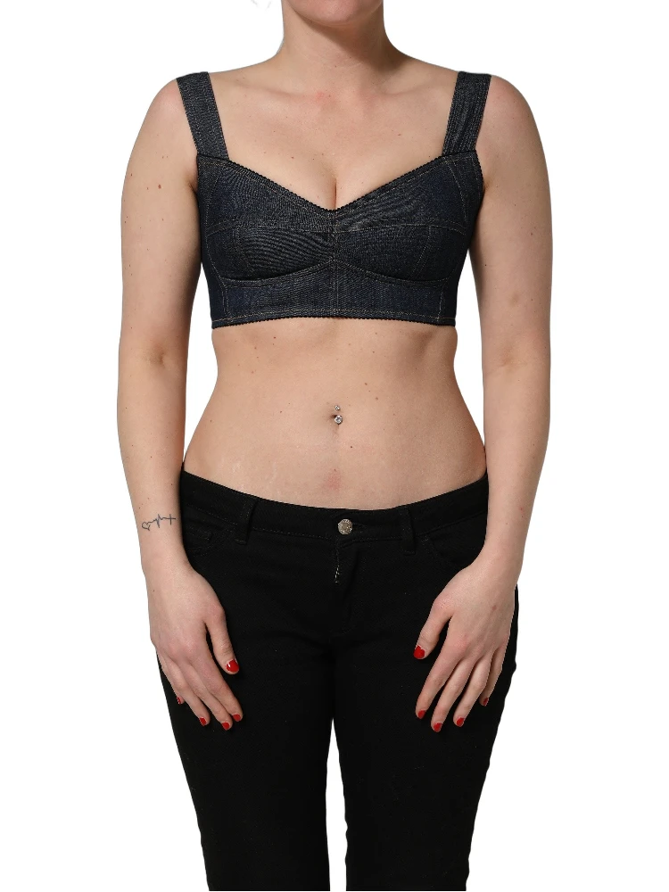 Black Denim Corset Bralette Cotton Cropped Top alternative