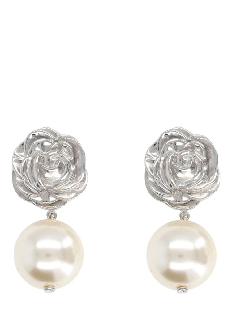 ORECCHINI CON ROSA E PERLA