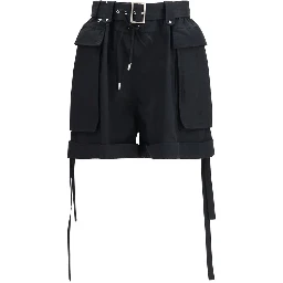 Black Cotton Cargo Shorts