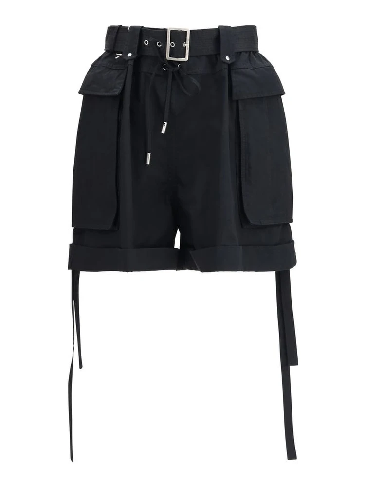 Black Cotton Cargo Shorts