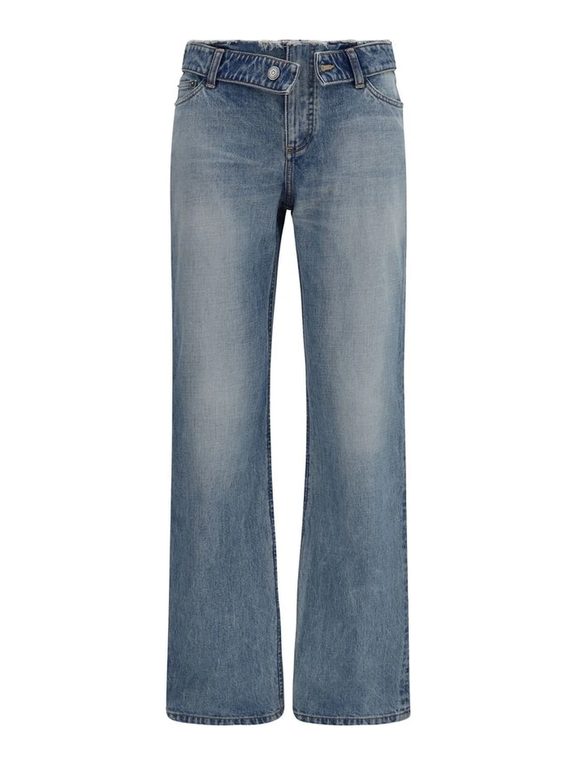 Blue Cotton Straight-Leg Jeans
