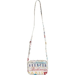 White Graffiti Print Leather Mini City Handbag