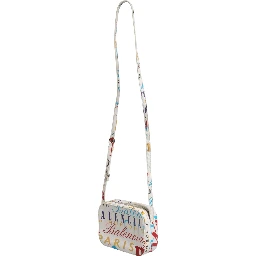 White Graffiti Print Leather Mini City Handbag