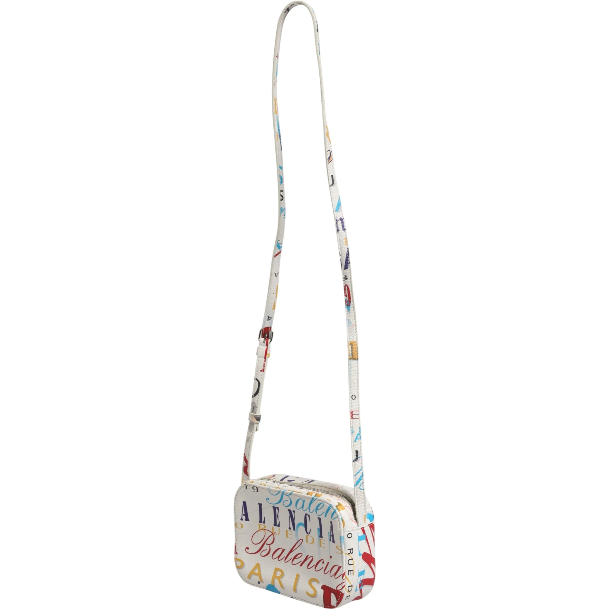 White Graffiti Print Leather Mini City Handbag