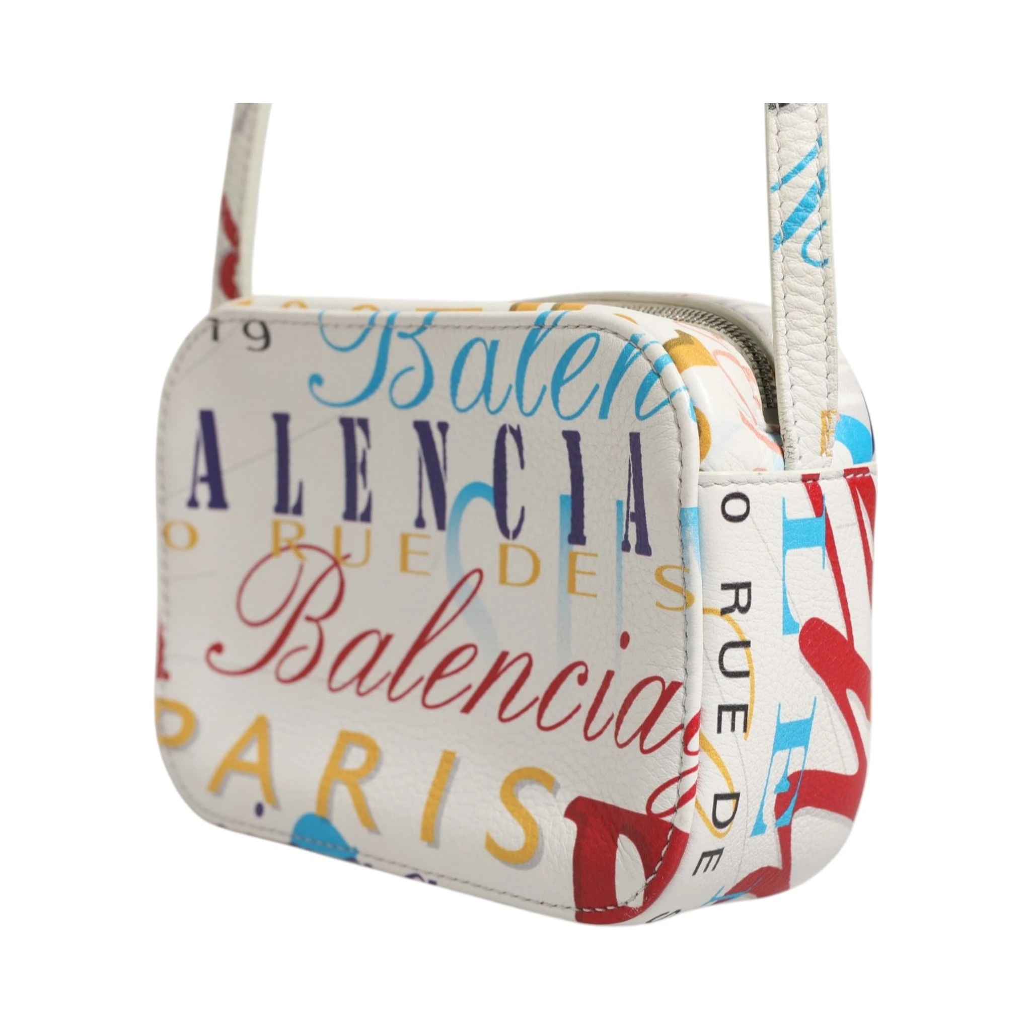 White Graffiti Print Leather Mini City Handbag