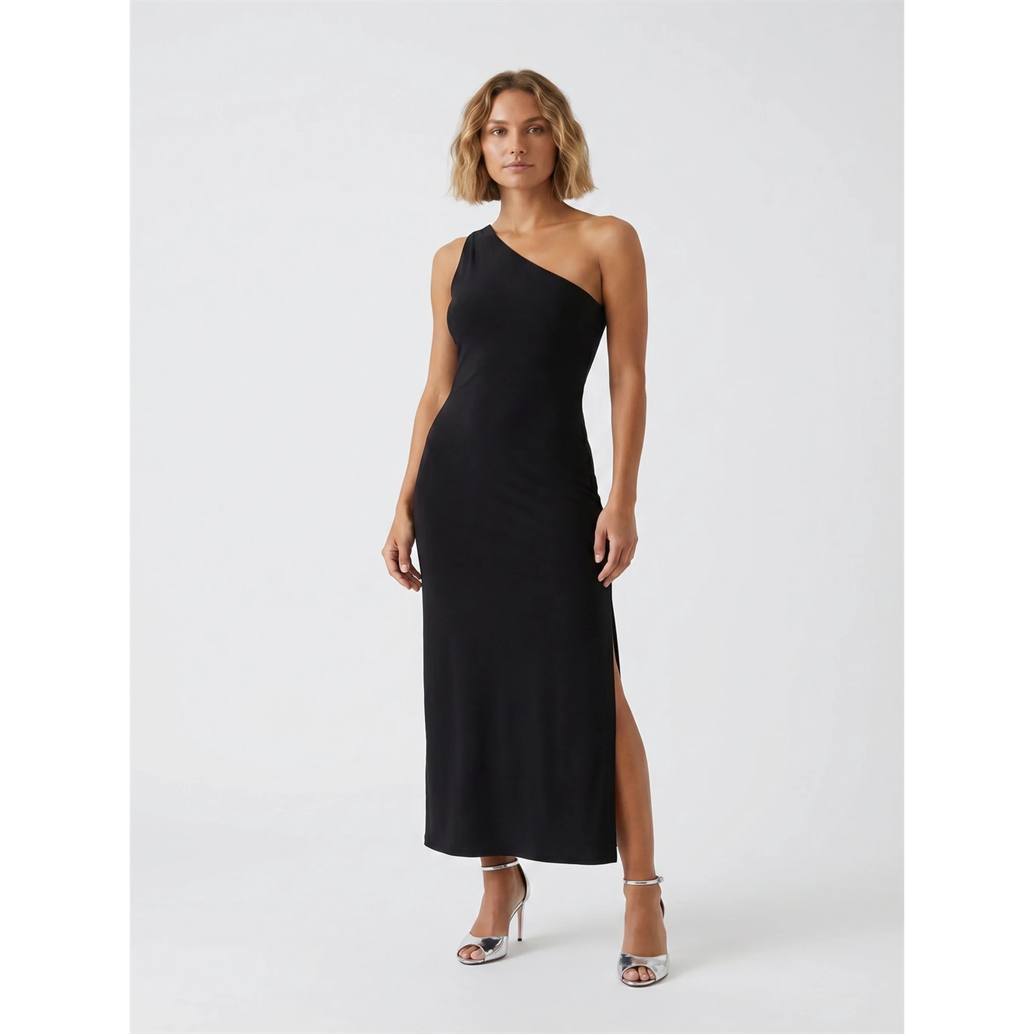 ONE SHOULDER LONG DRESS W SIDE SLIT