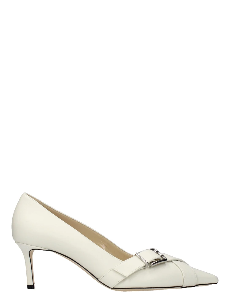 Blue Leather Mid Heel Pumps