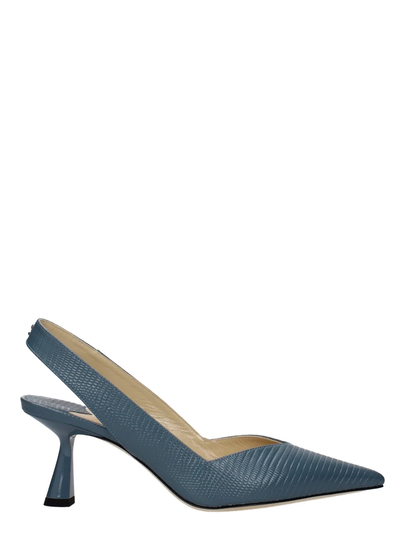 Blue Leather Mid Heel Pumps