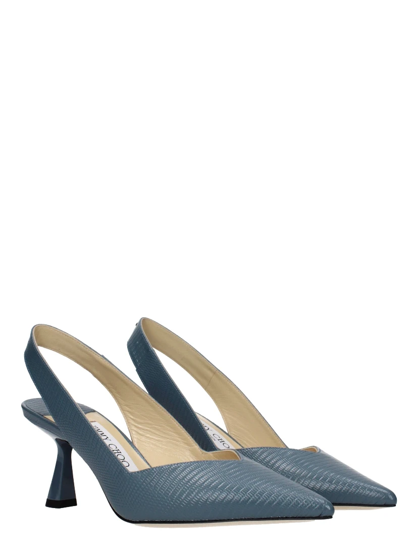 Blue Leather Mid Heel Pumps