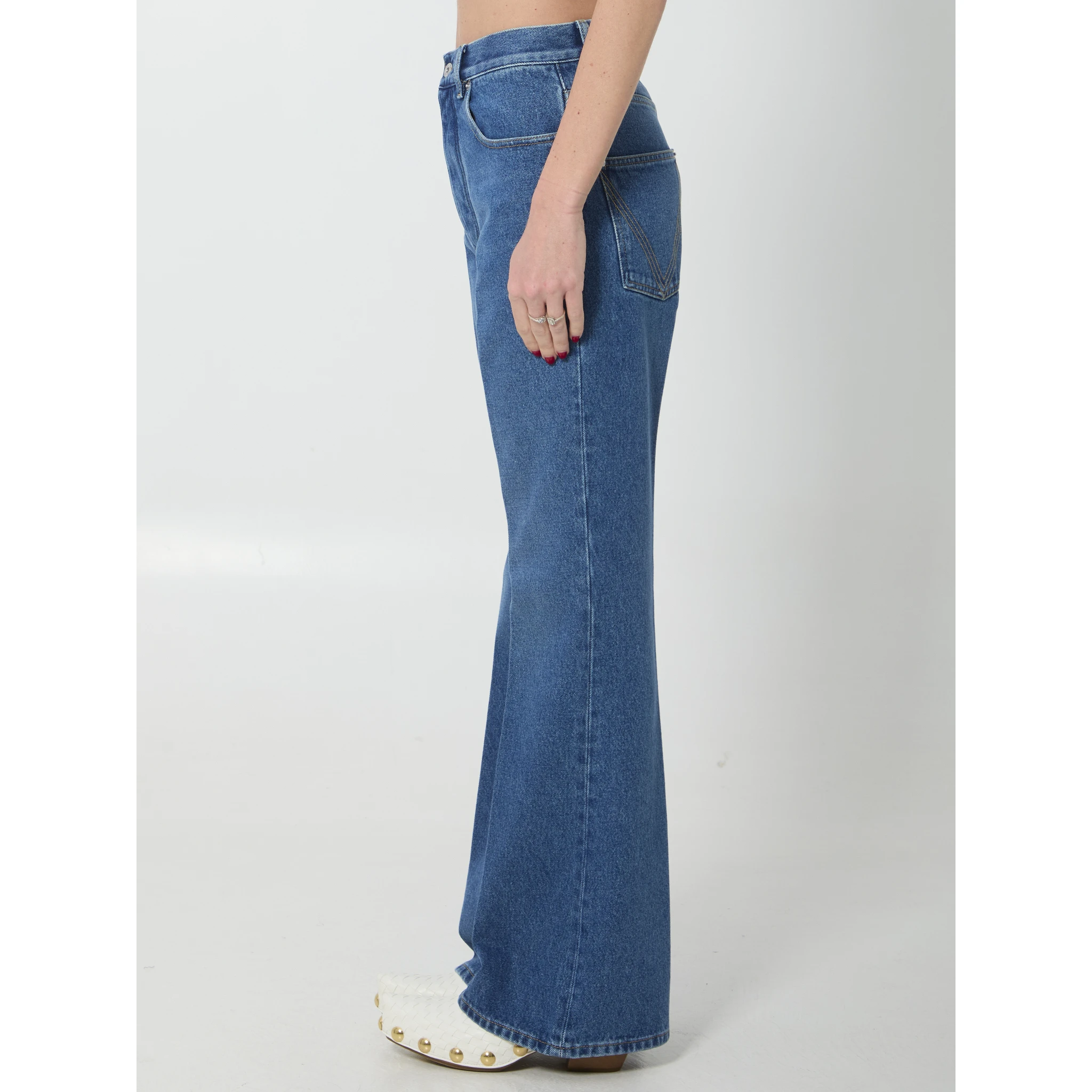 Medium indigo wash flared jeans