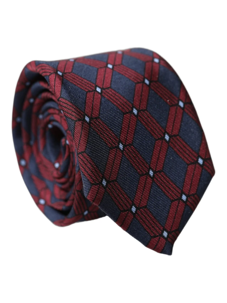 Blue Red Patterned 100% Silk Adjustable Men Necktie Tie