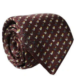 Burgundy Geometric Silk Adjustable Men Tied Necktie Tie